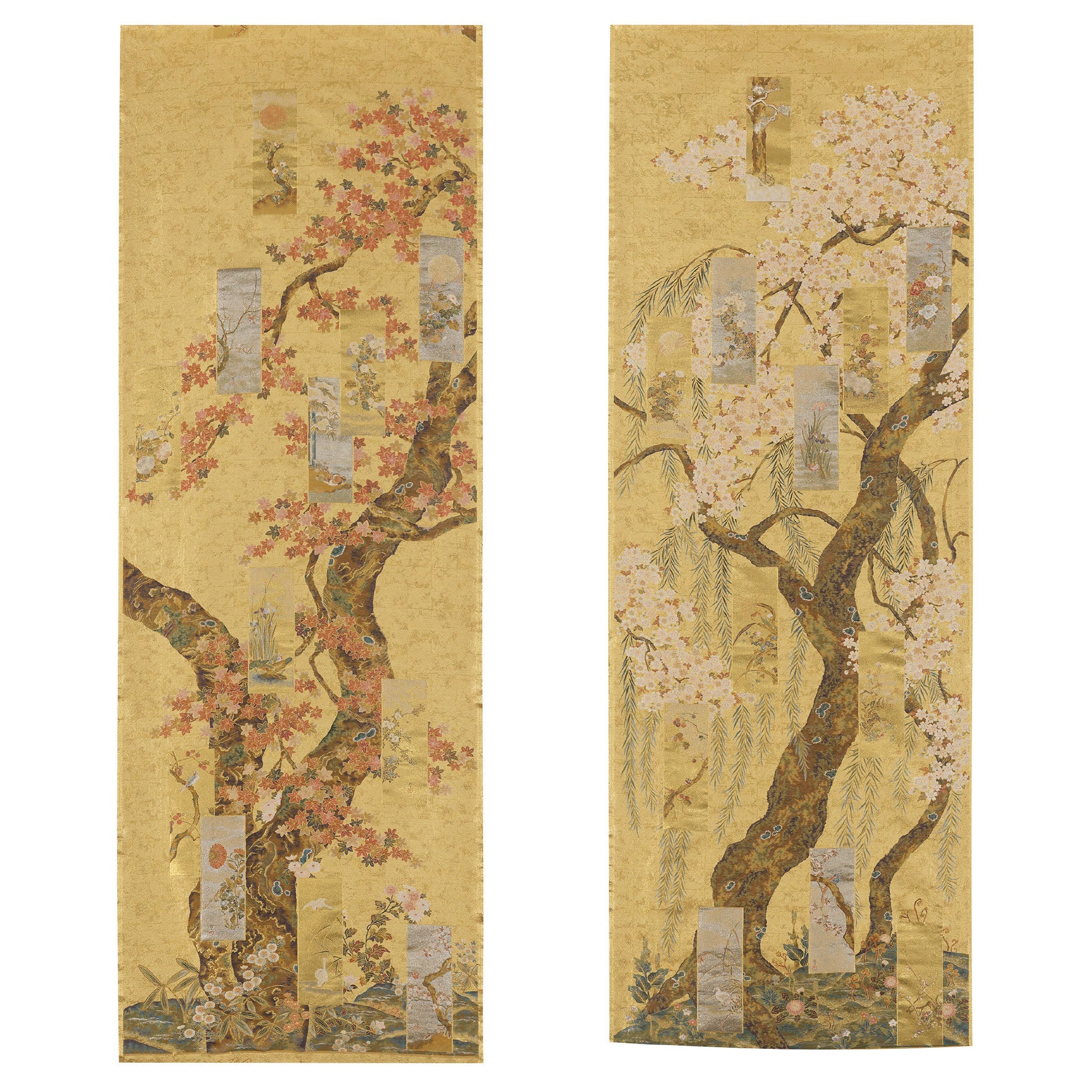 Cherry blossoms and maple trees with twelve months cards / Sakai Hoitsu